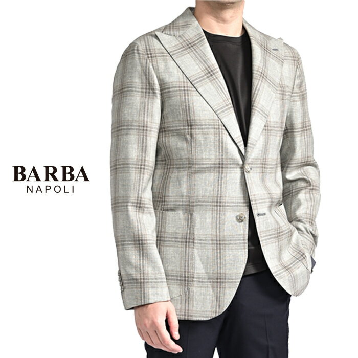 Rakuten - 【SALE】 バルバ BARBA 【2026年 春夏新作】 JACKET PL カシミヤ混 テーラードジャケット 2Bシングル 春夏 メンズ ヴァージンウール カシミヤ チェック グレー MADE IN ITALY