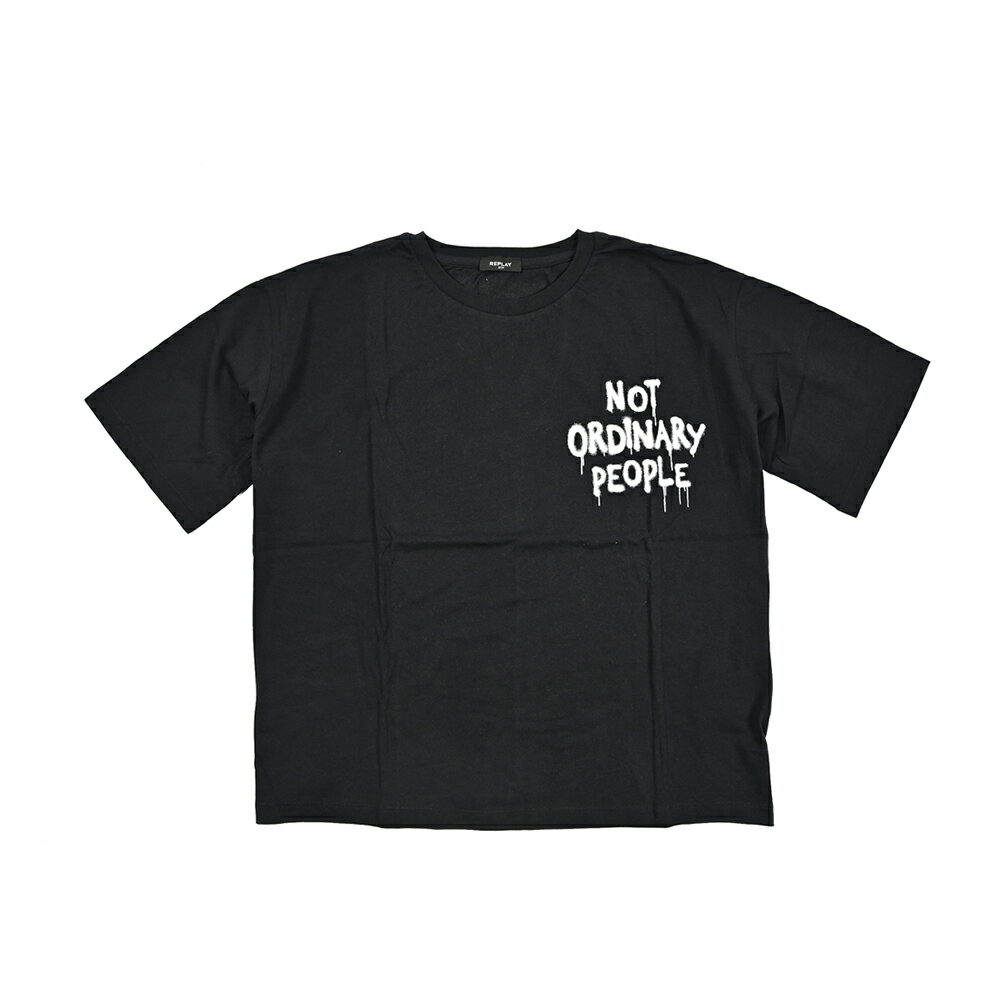 【半額以下】【70％OFF】 リプレイ REPLAY クロップド Tシャツ カットソー 半袖 クルーネック ワイドシルエット 春夏 レディース コットン 100% ロゴ ブラック イタリア ブランド