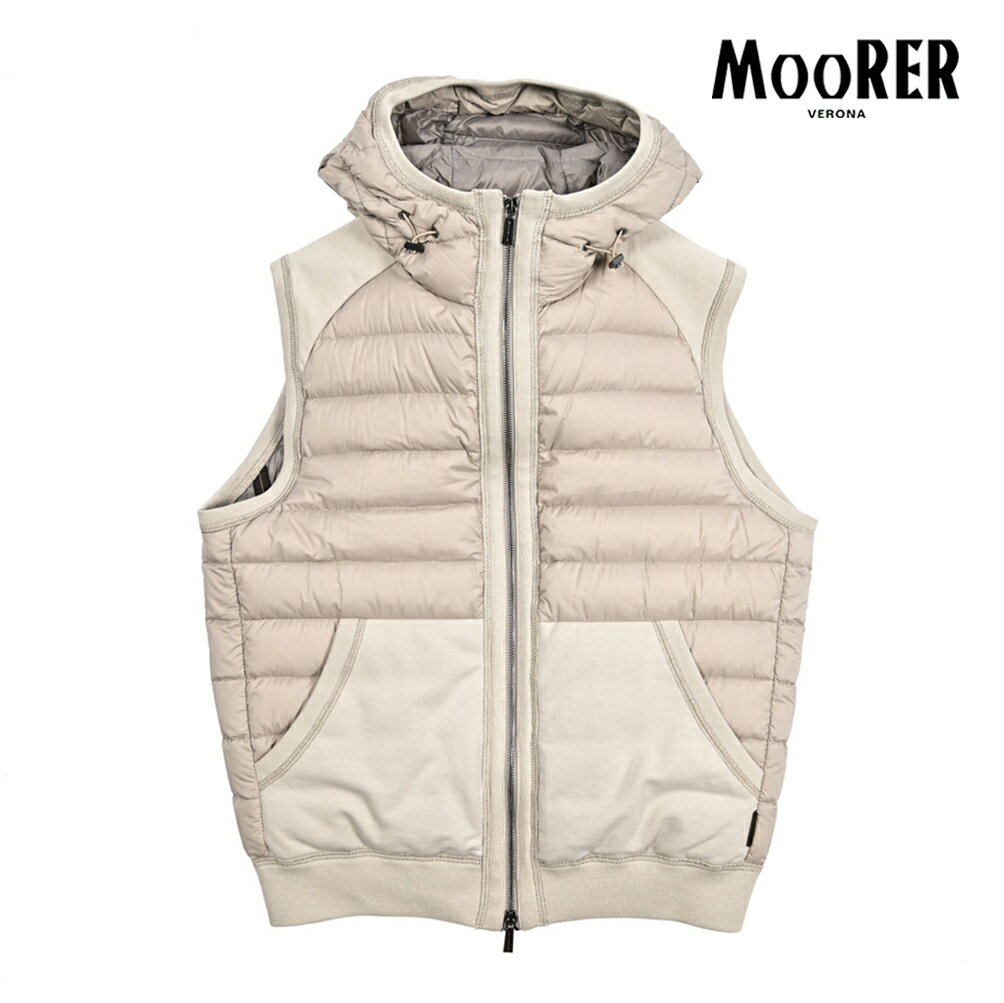 Rakuten - 【春夏先行セール】【半額以下】 ムーレー MOORER ARDEN-S3F ダウンベスト フーディー 異素材コンビブルゾン 春夏 秋 3シーズン メンズ ライトアウター 撥水 高機能ストレッチナイロン コットンフリース オフホワイト イタリア ブランド MADE IN ITALY