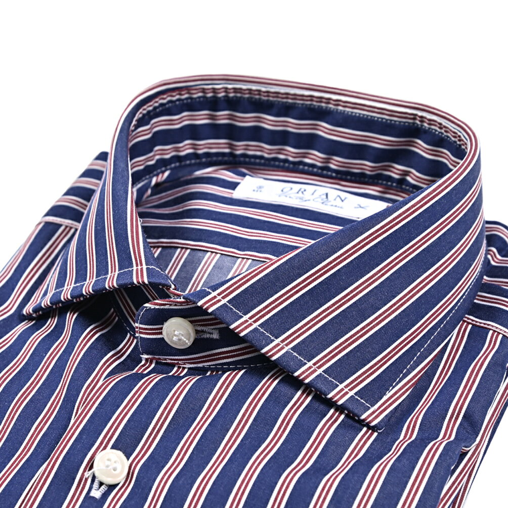 Rakuten - 【SALE】【半額以下】【P10倍】 オリアン ORIAN Vintage Classic ヴィンテージ クラシック ドレスシャツ ホリゾンタルカラー 長袖 メンズ コットン 100% ストライプ ネイビー レッド イタリア ブランド