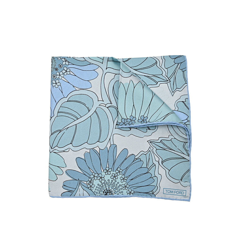 トムフォード TOM FORD ポケットチーフ メンズ シルク 100% ボタニカル ライトブルー イタリア ブランド MADE IN ITALY フォーマル パーティー 結婚式 ギフト プレゼント