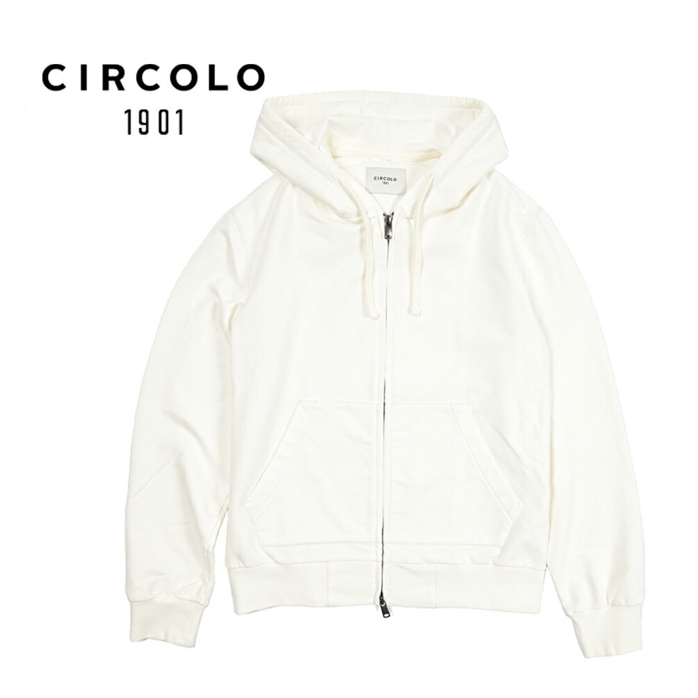 Rakuten - 【スーパーSALE】 チルコロ CIRCOLO 1901 【2026年 春夏新作】 フーディー スウェットシャツ ジップアップ ブルゾン パーカー 長袖 春夏 メンズ セットアップ対応 コットン ストレッチ ホワイト 白 イタリア ブランド