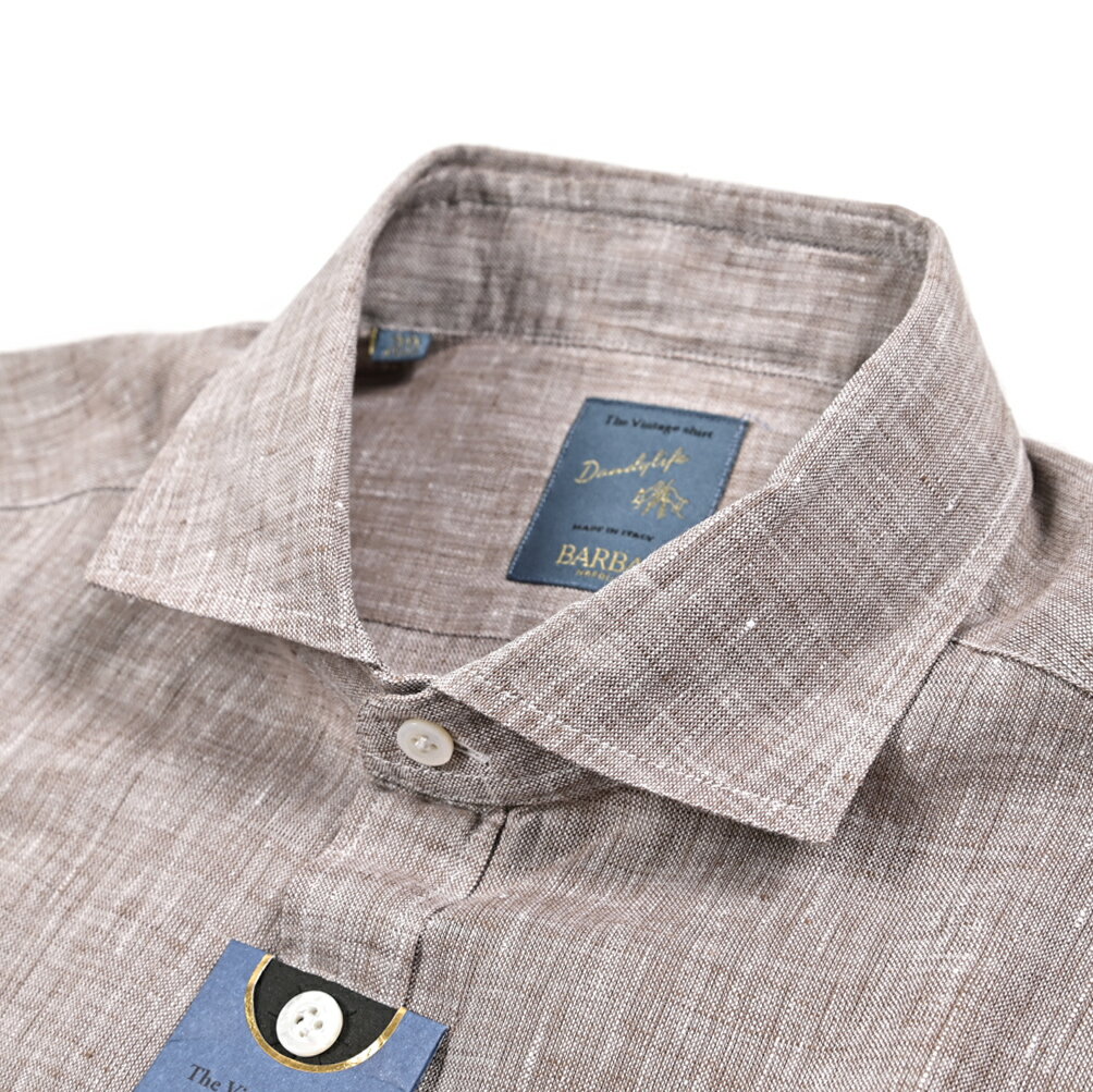 【春夏先行セール】【半額以下】 バルバ BARBA DANDYLIFE The Vintage Shirt 麻シャツ プルオーバー カジュアルシャツ ホリゾンタルカラー 長袖 メンズ リネン 100% ブラウン イタリア ブランド MADE IN ITALY