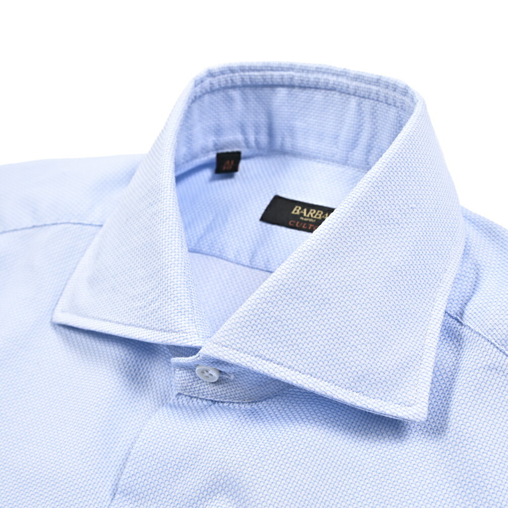 Rakuten - 【春夏先行セール】【半額以下】 バルバ BARBA CULTO ドレスシャツ ワイシャツ ホリゾンタルカラー 長袖 メンズ コットン 100％ 織柄 ライトブルー イタリア ブランド MADE IN ITALY