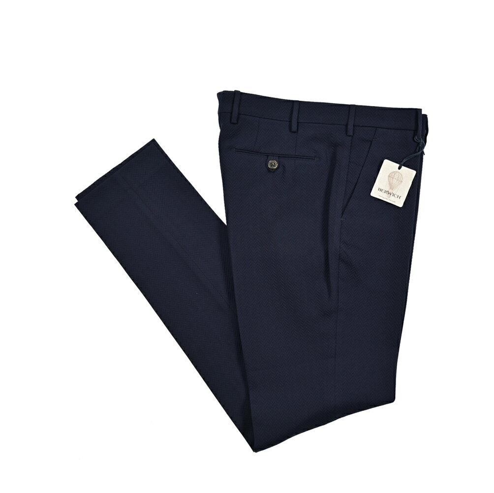 【クリアランス】【半額以下】 ベルウィッチ BERWICH MORELLO モレロ スラックス ノータック パンツ 春夏 メンズ コットン ヴァージンウール ストレッチ ヘリンボーン 織柄 ネイビー イタリア ブランド MADE IN ITALY