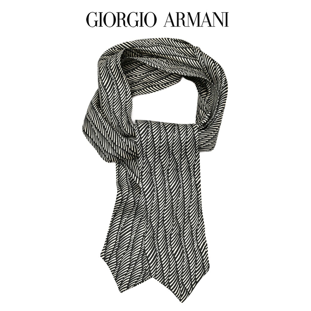 GIORGIO ARMANI - 【SALE】【半額以下】【P20倍】 ジョルジオ アルマーニ GIORGIO ARMANI ネクタイ アスコットタイ オールシーズン メンズ シルク 100% 総柄 ブラック イタリア ブランド MADE IN ITALY ビジネス ギフト プレゼント ラッピング無料