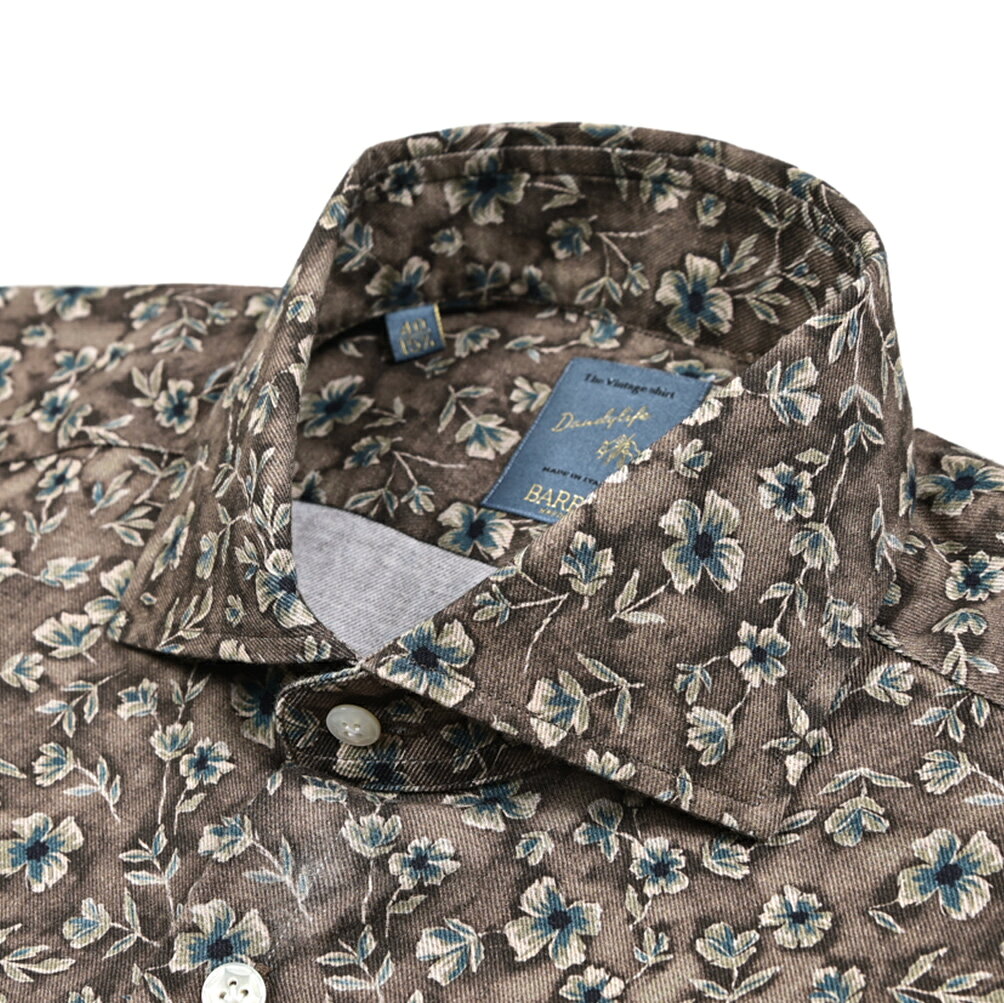 Rakuten - 【春夏先行セール】【半額以下】 バルバ BARBA DANDYLIFE The Vintage Shirt ドレスシャツ ワイシャツ カジュアルシャツ ホリゾンタルカラー 長袖 メンズ コットン 100% ボタニカル 花柄 ブラウン イタリア ブランド MADE IN ITALY