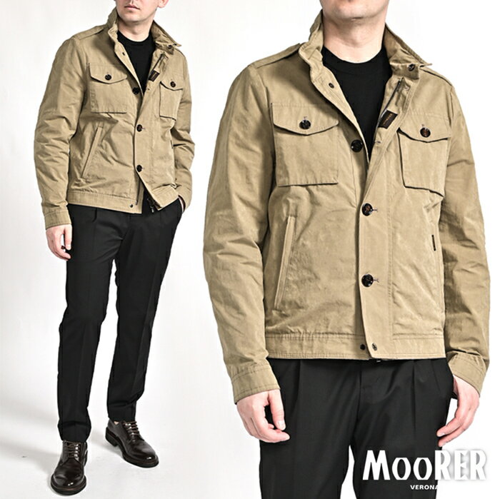 Rakuten - 【春夏先行セール】 ムーレー MOORER BARALDI-S1 フィールドジャケット スタンドカラーブルゾン 春夏 秋 3シーズン メンズ ライトアウター ACQUA RESISTANT 撥水透湿 高機能コットン キャンバス ベージュ イタリア ブランド MADE IN ITALY