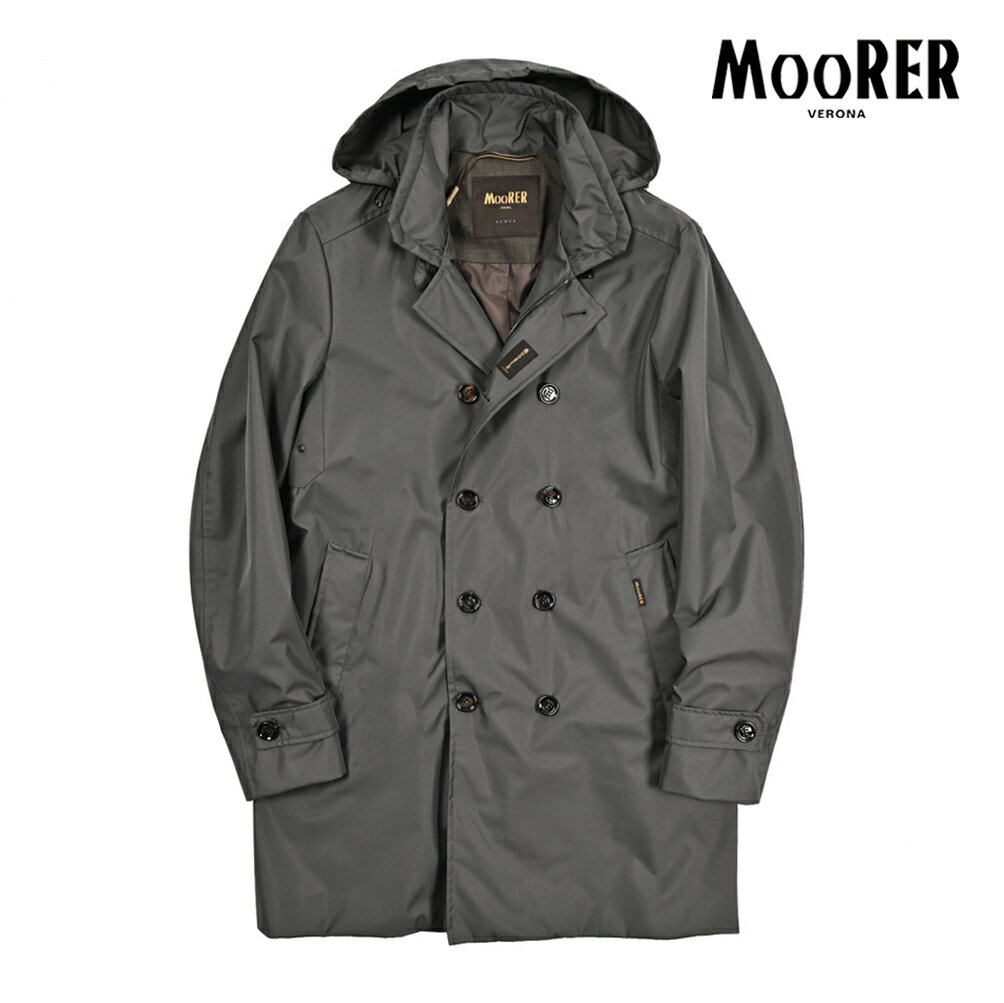 Rakuten - 【春夏先行セール】 ムーレー MOORER MORANDI-GF フード付き トレンチコート セミダブルブレスト 春夏 秋 3シーズン メンズ ライトアウター ACQUA PROOF 防水透湿 ポリエステル100% グレー イタリア ブランド MADE IN ITALY