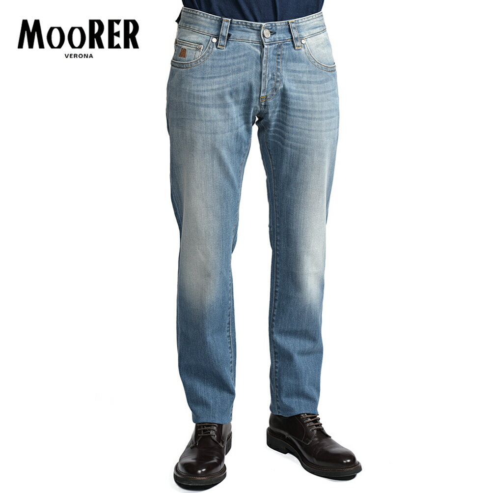 Rakuten - 【春夏先行セール】【半額以下】 ムーレー MOORER GIOTTO-102 デニムジーンズ 5ポケット パンツ メンズ Japanese Fabric コットン ストレッチ ライトブルー イタリア ブランド MADE IN ITALY