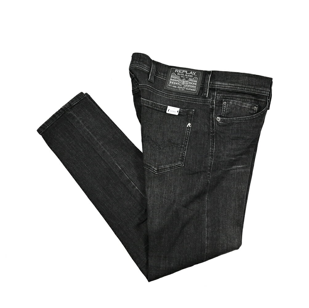 Rakuten - 【SALE】【半額以下】 リプレイ REPLAY JONDRILL ジョンドリル デニムジーンズ ストレッチパンツ メンズ SKINNY FIT スキニーフィット コットン ウォッシュドブラック イタリア ブランド MA931