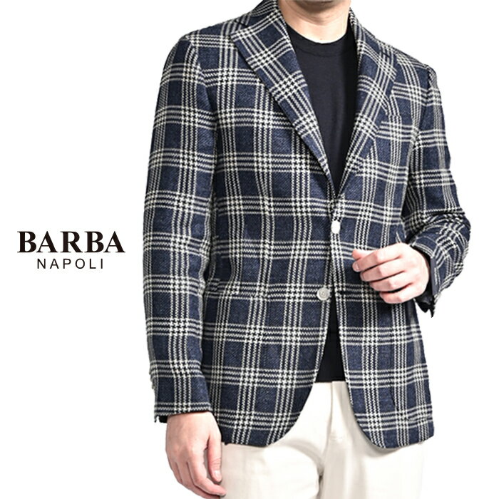 Rakuten - 【SALE】 バルバ BARBA 【2026年 春夏新作】 JACKET JIM2 テーラードジャケット 2Bシングル 春夏 メンズ リネン シルク コットン チェック ネイビー MADE IN ITALY