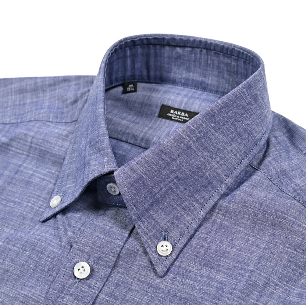 【春夏先行セール】【半額以下】 バルバ BARBA ドレスシャツ ワイシャツ ボタンダウン 長袖 メンズ cucito a mano 手縫い仕立て コットン 100% ブルー イタリア ブランド MADE IN ITALY