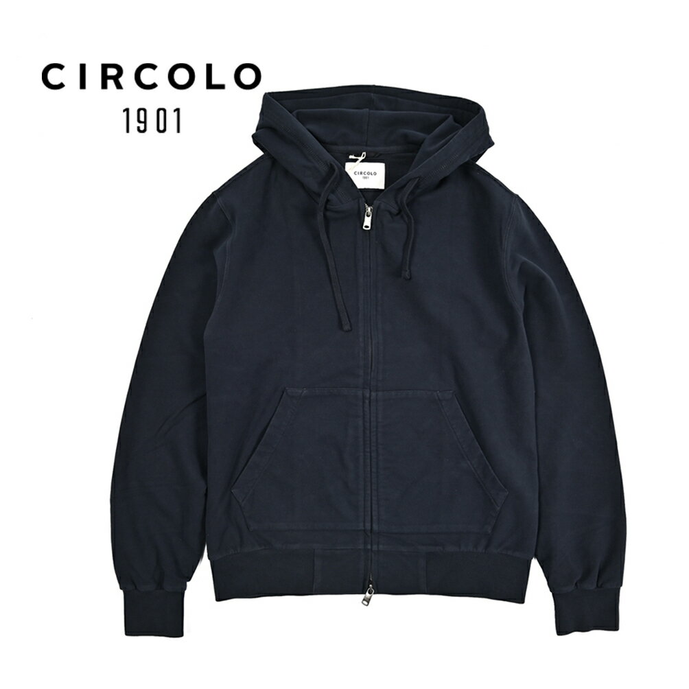 Rakuten - 【P10倍】 チルコロ CIRCOLO 1901 【2026年 春夏新作】 フーディー スウェットシャツ ジップアップ ブルゾン パーカー 長袖 春夏 メンズ セットアップ対応 コットン ストレッチ ネイビー イタリア ブランド
