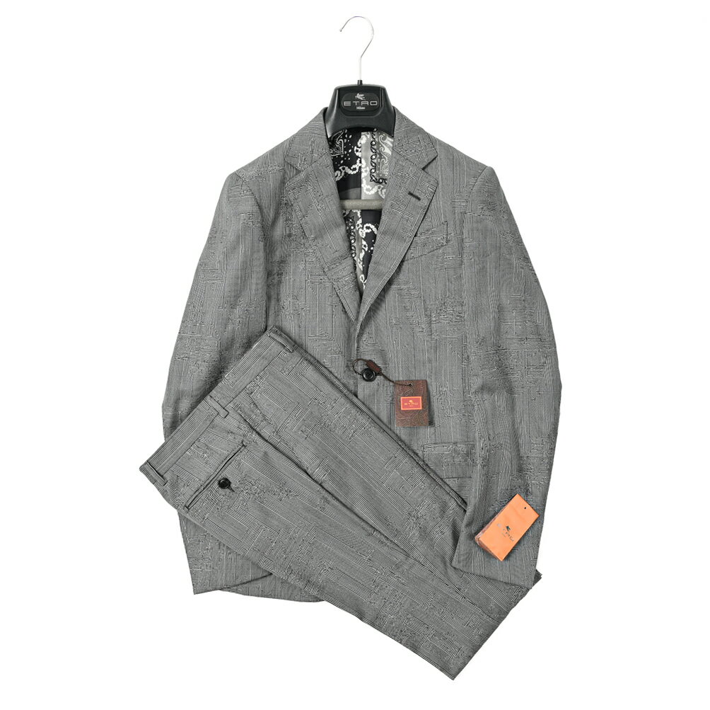【半額以下】 エトロ ETRO テーラード スーツ 2Bシングル ジャケット ノータック スラックス 春夏 秋 3シーズン メンズ ウール 100% グレンチェック グレー イタリア ブランド MADE IN ITALY