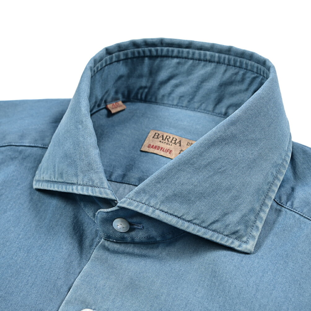 Rakuten - 【春夏先行セール】【半額以下】 バルバ BARBA DANDYLIFE DENIM デニムシャツ ドレスシャツ カジュアルシャツ ホリゾンタルカラー 長袖 メンズ コットン 100% ブルー イタリア ブランド MADE IN ITALY