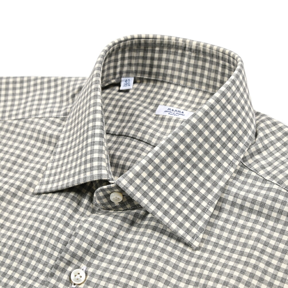Rakuten - 【春夏先行セール】【半額以下】 バルバ BARBA ドレスシャツ ワイシャツ ワイドカラー 長袖 メンズ cucito a mano 手縫い仕立て コットン 100% ギンガムチェック グレー イタリア ブランド MADE IN ITALY