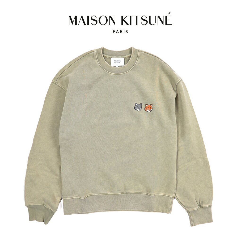 樂天商城 - 【SALE】 メゾンキツネ MAISON KITSUNE 【2026年 春夏新作】 ダブルフォックスヘッド スウェットシャツ クルーネック 長袖 春夏 メンズ COMFORT FIT コンフォートフィット オーガニックコットン 100% グリーン フランス パリ ブランド