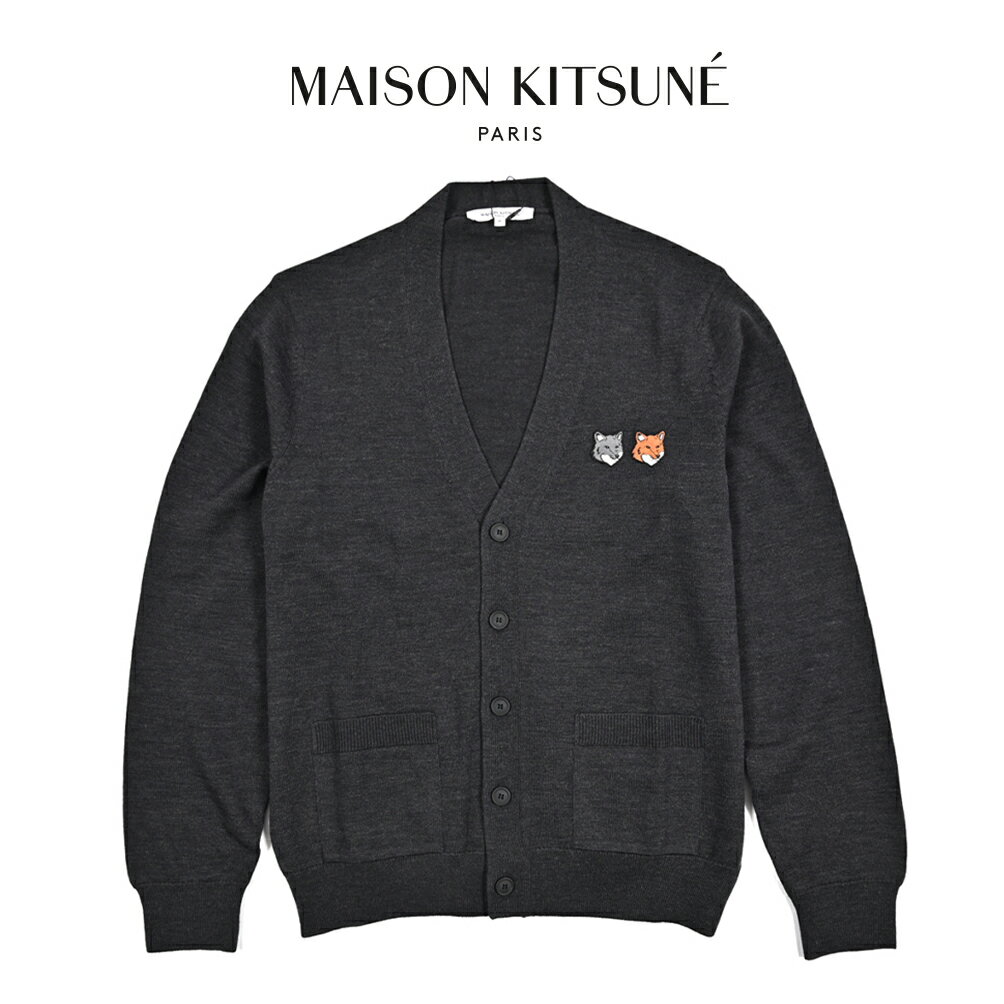 Rakuten - 【スーパーSALE】 メゾンキツネ MAISON KITSUNE 【2026年 春夏新作】 ダブル フォックスヘッド ニットカーディガン レギュラーカット ミドルゲージ 長袖 春夏 メンズ エクストラファインメリノウール 100% グレー フランス パリ ブランド