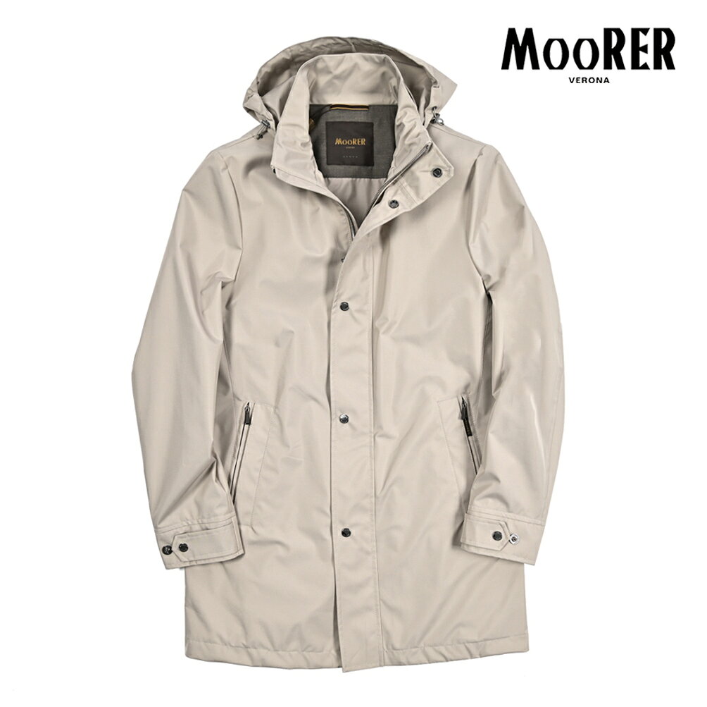 Rakuten - 【春夏先行セール】【半額以下】 ムーレー MOORER PETRARCA-GF フード付き スタンドカラーコート レインコート 春夏 秋 3シーズン メンズ ライトアウター ACQUA PROOF 防水透湿 ポリエステル ライトベージュ イタリア ブランド MADE IN ITALY