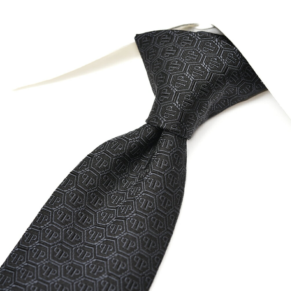 Rakuten - 【SALE】【P20倍】 フィリップ プレイン Philipp Plein ネクタイ ナロータイ オールシーズン メンズ 総柄 ロゴ ブラック ビジネス ギフト プレゼント ラッピング無料