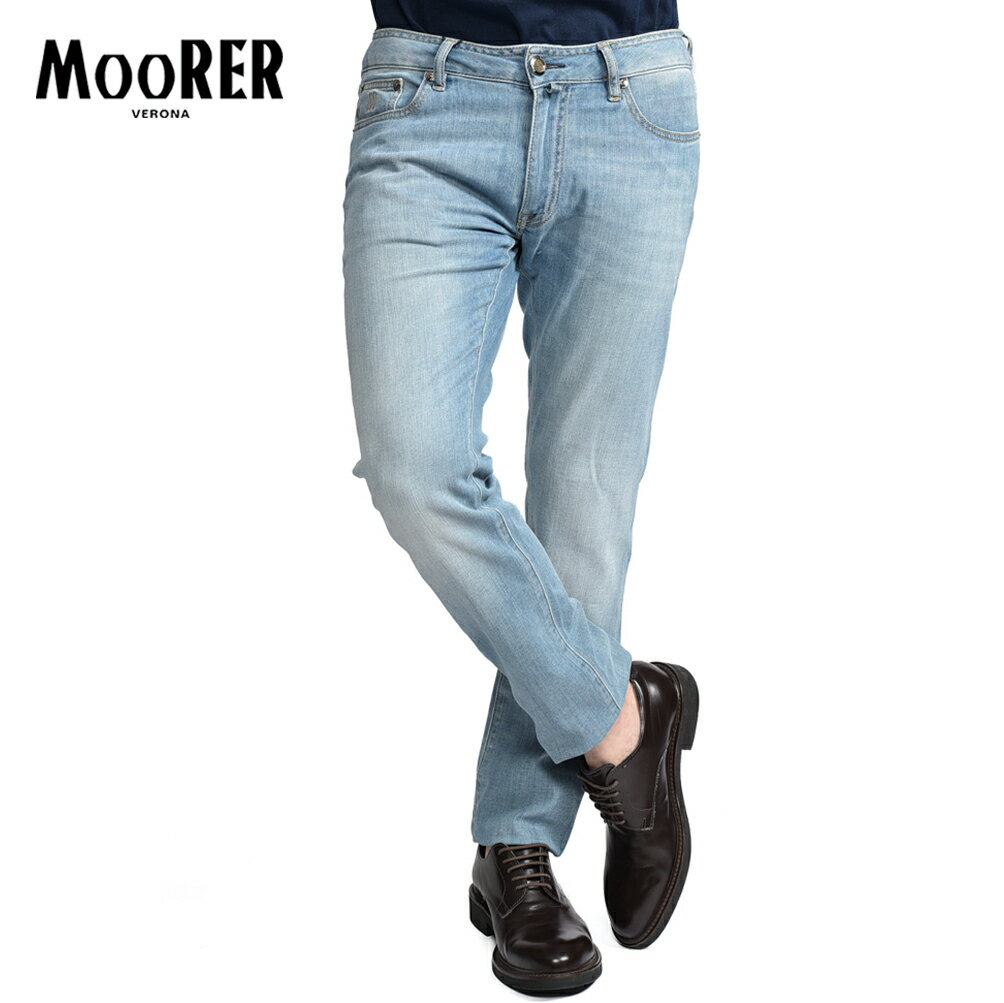 Rakuten - 【春夏先行セール】【半額以下】 ムーレー MOORER CREDI-PS705 デニムジーンズ 5ポケット パンツ メンズ スリムフィット Japanese Fabric コットンストレッチ ライトブルー イタリア ブランド MADE IN ITALY