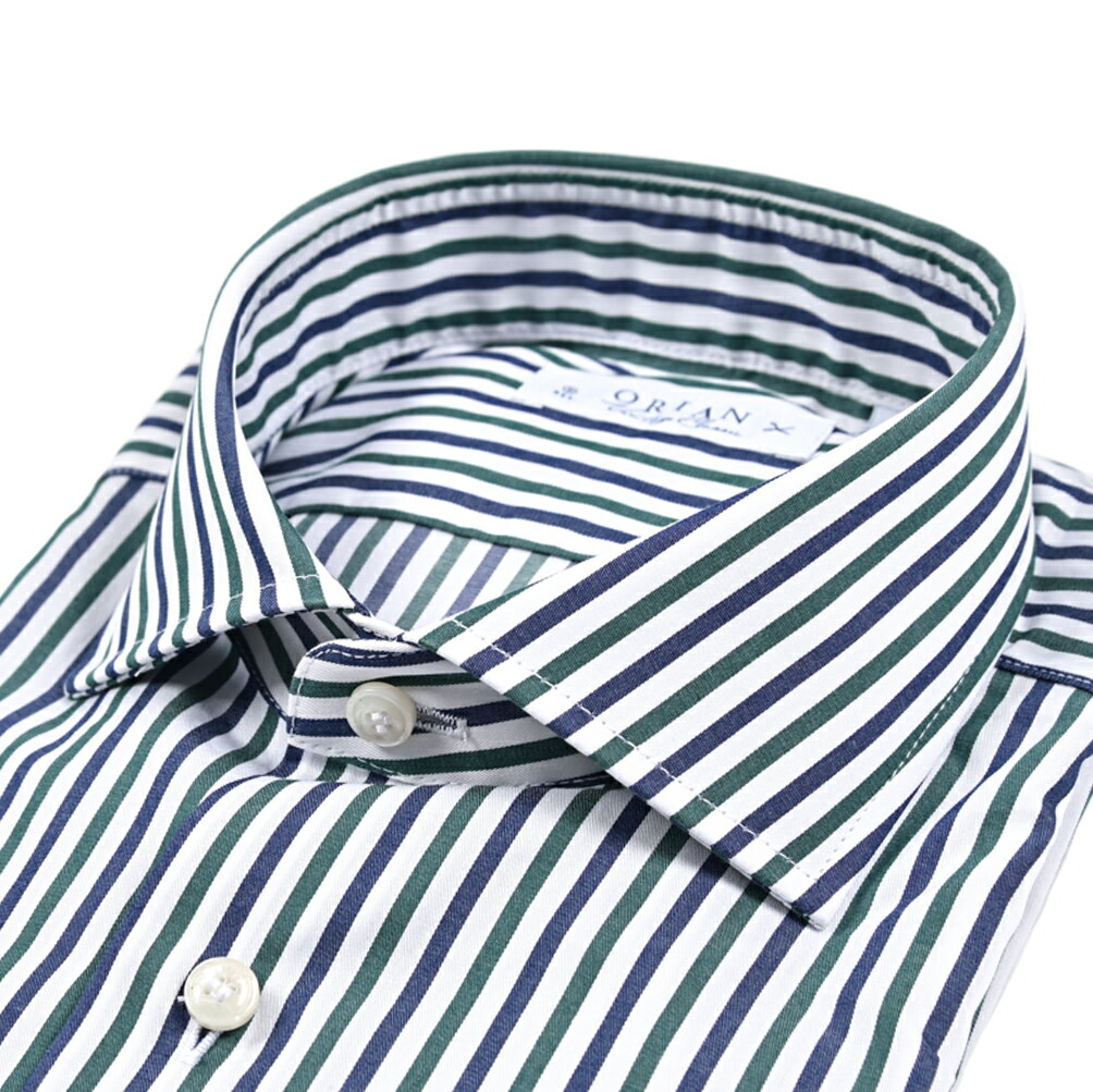 【スーパーSALE】【半額以下】【P10倍】 オリアン ORIAN Vintage Classic ヴィンテージ クラシック ドレスシャツ ワイシャツ ホリゾンタルカラー 長袖 メンズ コットン 100% ストライプ ネイビー グリーン イタリア ブランド