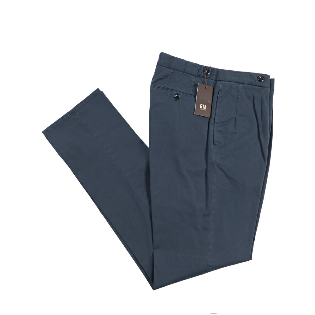 樂天商城 - 【春夏先行セール】【40％OFF】 ジーティーアー GTA SERGIO セルジオ COMFORT コンフォート コットンスラックス ワンタック インプリーツ チノ パンツ 春夏 メンズ 製品染め コットン ストレッチ ネイビー イタリア ブランド
