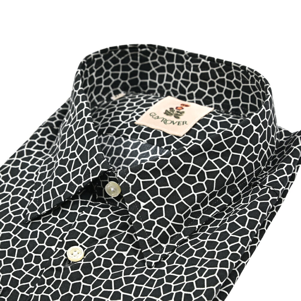 Regular Collar - 【SALE】 ギローバー GUY ROVER ドレスシャツ カジュアルシャツ レギュラーカラー 長袖 メンズ コットン 100% 総柄 ブラックイタリア ブランド