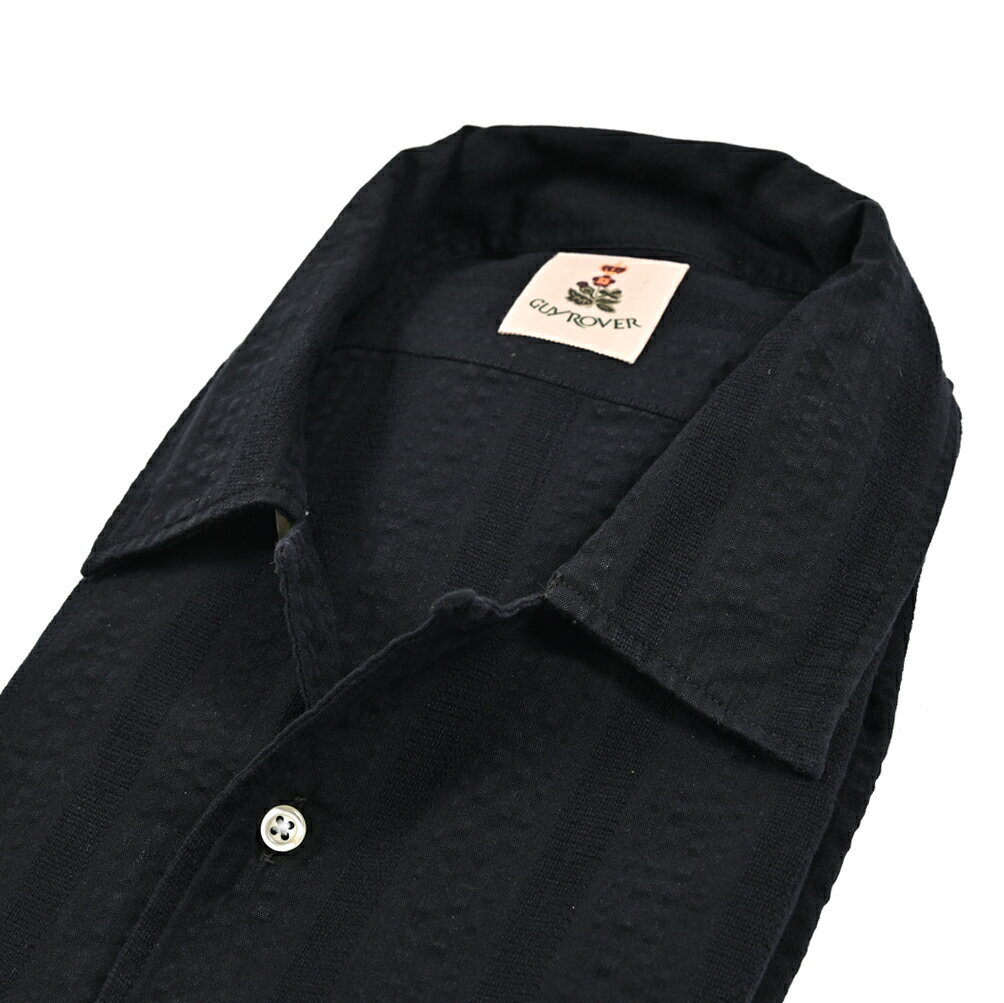 Rakuten - 【SALE】 ギローバー GUY ROVER 半袖 開襟シャツ カジュアルシャツ メンズ コットン 100% シアサッカー シャドーストライプ ブラック イタリア ブランド MADE IN ITALY