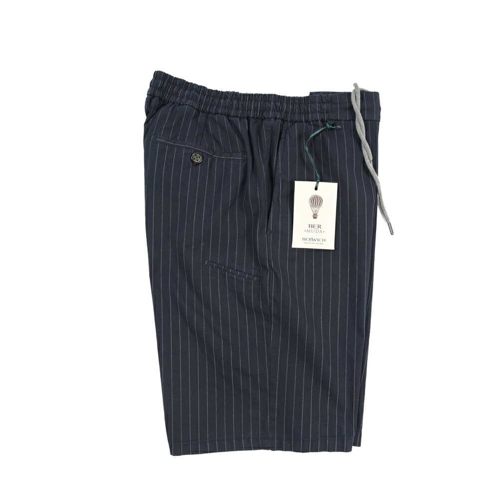 樂天商城 - 【春夏先行セール】【33％OFF】 ベルウィッチ BERWICH BERMUDA JOGGER バミューダ ジョガー ショーツ ノータック ハーフパンツ ショートパンツ 春夏 メンズ コットン ストレッチ ストライプ ネイビー イタリア ブランド MADE IN ITALY