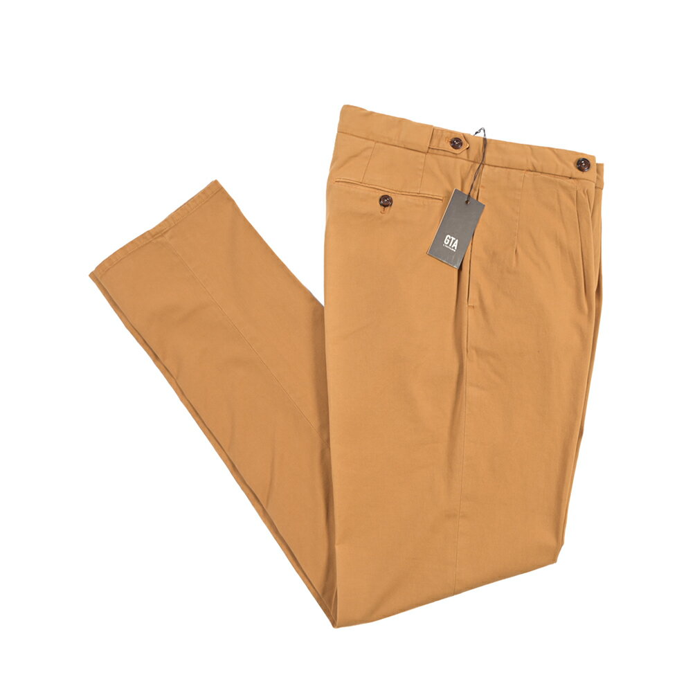 樂天商城 - 【春夏先行セール】【40％OFF】 ジーティーアー GTA SERGIO セルジオ COMFORT コンフォート コットンスラックス ワンタック インプリーツ チノ パンツ 春夏 メンズ 製品染め コットン ストレッチ ライトブラウン イタリア ブランド