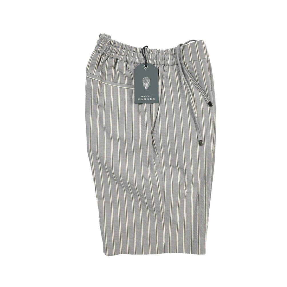  ベルウィッチ BERWICH SHORT SPIAGGIA スピアッジア バミューダ ショーツ ノータック ハーフパンツ ショートパンツ ドローコード 春夏 メンズ コットン 100% ストライプ グレー イタリア ブランド MADE IN ITALY