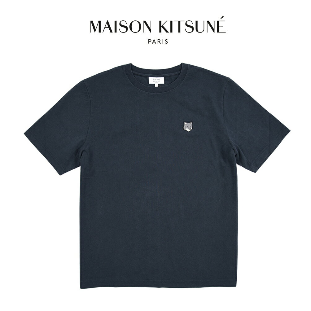 Rakuten - 【スーパーSALE】 メゾンキツネ MAISON KITSUNE 【2026年 春夏新作】 フォックスヘッド ジャージーTシャツ クルーネック コンフォートフィット カットソー 半袖 春夏 メンズ オーガニックコットン 100% 刺繍パッチ ネイビー フランス パリ ブランド