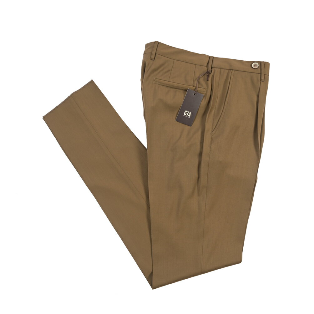 樂天商城 - 【春夏先行セール】【40％OFF】 ジーティーアー GTA BYRON L バイロン SLIM スリム ウールスラックス ワンタック グルカパンツ 春夏 メンズ ヴァージンウール 100% ブラウン イタリア ブランド