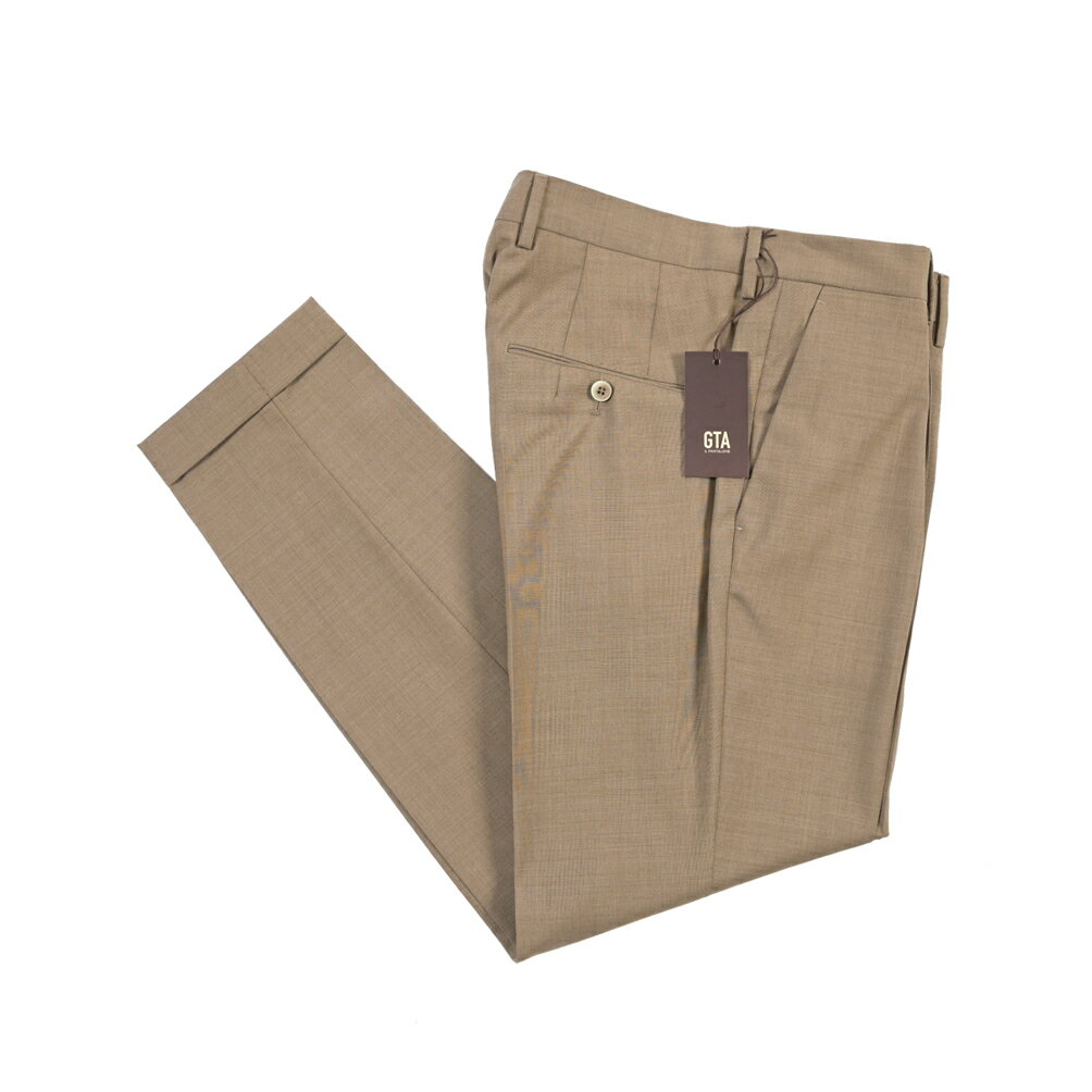 樂天商城 - 【春夏先行セール】【40％OFF】 ジーティーアー GTA 772 SLIM スリム ウールスラックス ワンタック パンツ 春夏 メンズ ウール 100% ライトブラウン イタリア ブランド