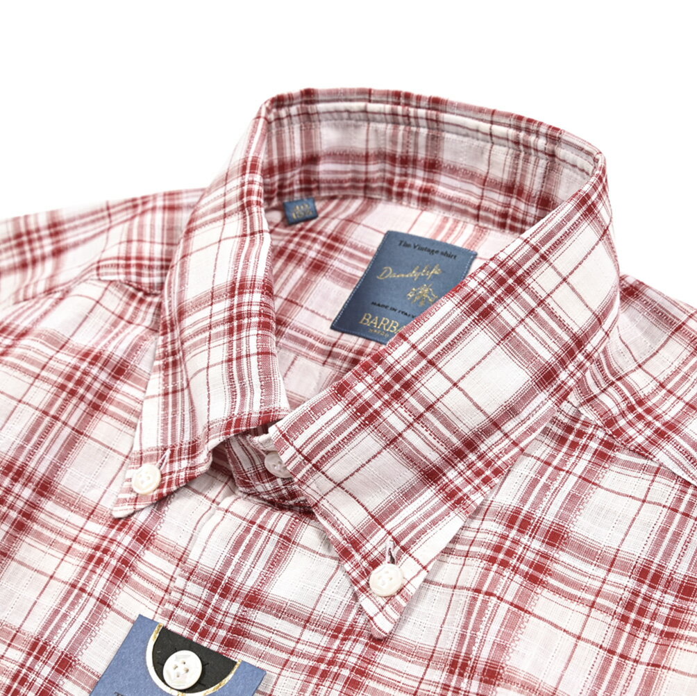 【春夏先行セール】【半額以下】 バルバ BARBA DANDYLIFE The Vintage Shirt ドレスシャツ カジュアルシャツ ボタンダウン 長袖 メンズ コットン 100％ チェック レッド イタリア ブランド MADE IN ITALY