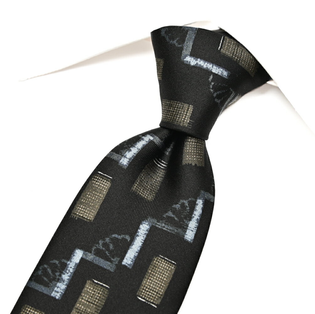 Rakuten - 【SALE】【半額以下】【P20倍】 ジョルジオ アルマーニ GIORGIO ARMANI ネクタイ オールシーズン メンズ シルク 100% 総柄 ブラック イタリア ブランド MADE IN ITALY ビジネス ギフト プレゼント ラッピング無料