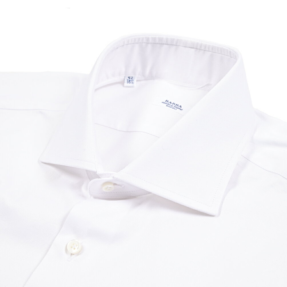 Rakuten - 【春夏先行セール】【半額以下】 バルバ BARBA ドレスシャツ ワイシャツ ホリゾンタルカラー 長袖 メンズ cucito a mano 手縫い仕立て コットン 100% ホワイト 白 イタリア ブランド MADE IN ITALY