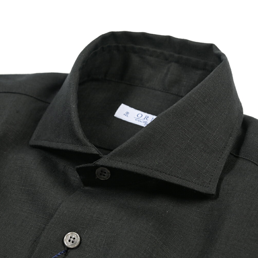 樂天商城 - 【春夏先行セール】【28％OFF】 オリアン ORIAN 【2026年 春夏新作】 Vintage Classic ヴィンテージ クラシック 麻シャツ ドレスシャツ ホリゾンタルカラー 長袖 メンズ リネン 100% ブラック イタリア ブランド