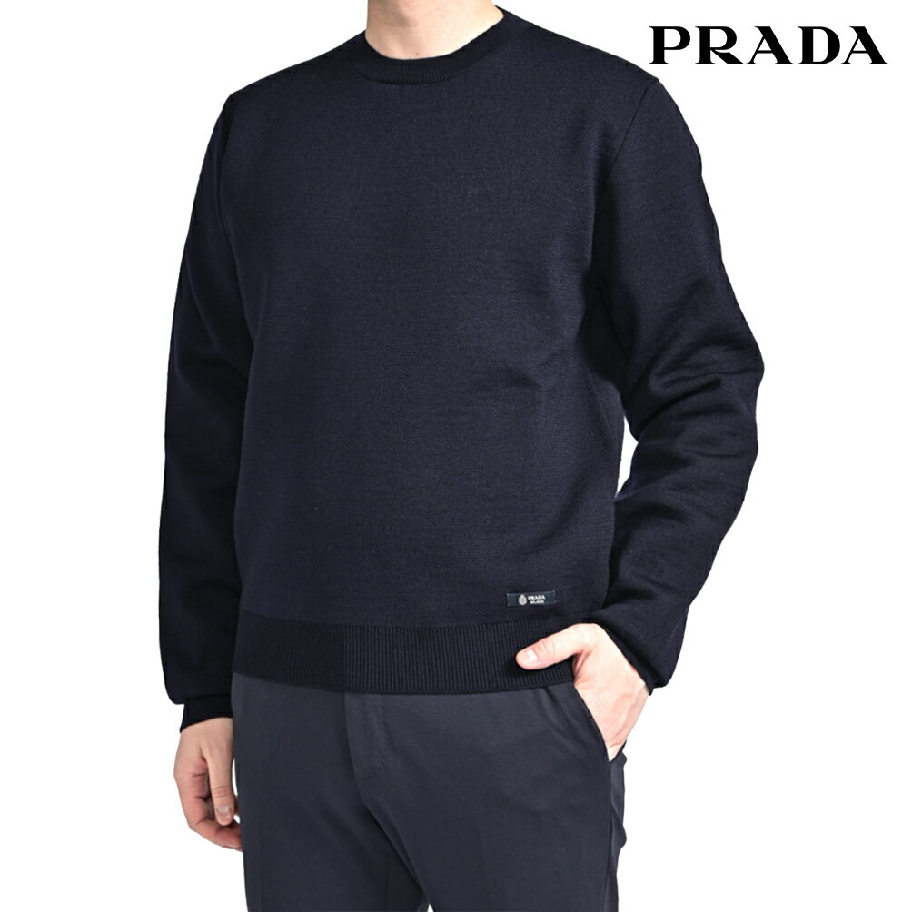 Rakuten - 【P10倍】 プラダ PRADA 【2026年 春夏新作】 GIROCOLLO ニットセーター クルーネック ミドルゲージ 長袖 春夏 秋 3シーズン メンズ ヴァージンウール ポリエステル ネイビー イタリア ブランド MADE IN ITALY