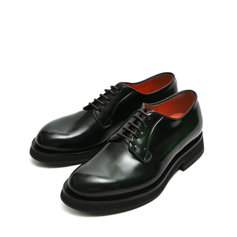 【SALE】 サントーニ Santoni アンティークドレザー レースアップダービー ローカット シューズ プレーントゥ 外羽根式 メンズ ダーク グリーン パティーヌ仕上げ マッケイ製法 イタリア ブランド MADE IN ITALY