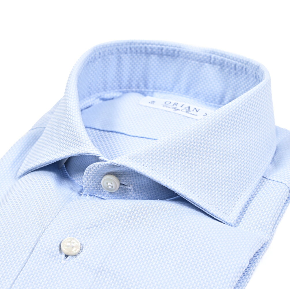 乐天商城 - 【スーパーSALE】【半額以下】 オリアン ORIAN Vintage Classic ヴィンテージ クラシック ドレスシャツ ホリゾンタルカラー 長袖 メンズ コットン 100% ブルー イタリア ブランド