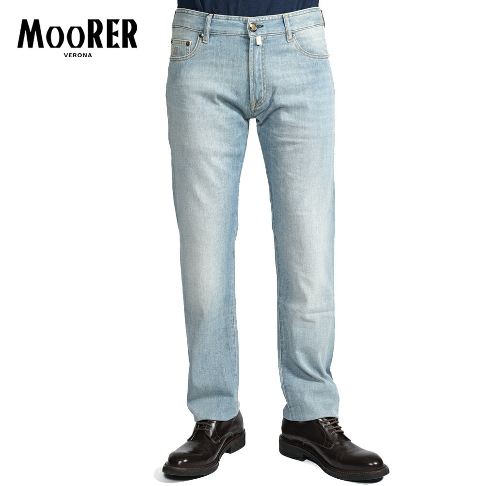 Rakuten - 【スーパーSALE】【半額以下】 ムーレー MOORER PILON-PS705 デニムジーンズ 5ポケット パンツ メンズ Japanese Fabric ライトオンス コットンストレッチ ライトブルー イタリア ブランド MADE IN ITALY