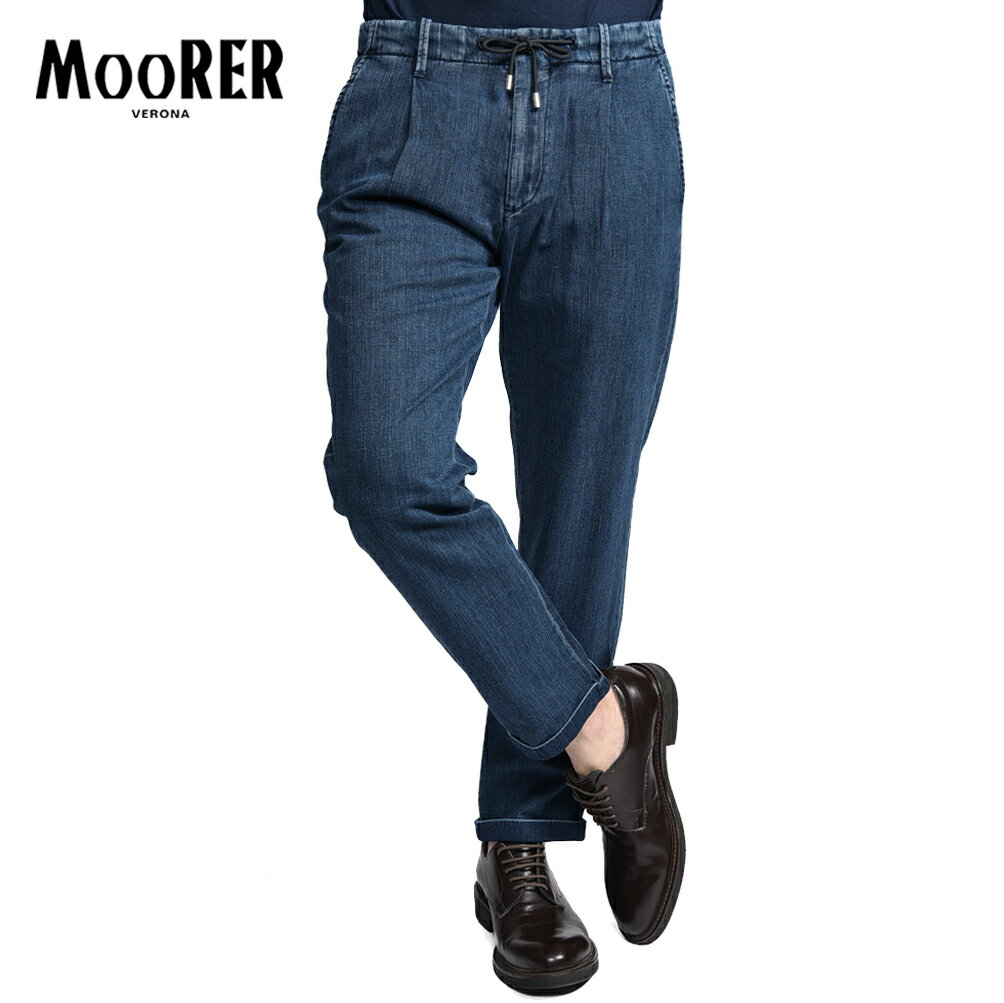 Rakuten - 【P20倍】 ムーレー MOORER WILTON-32 LIGHT デニムジーンズ スラックス デニスラ ワンタック イージーパンツ 春夏 メンズ Japanese Fabric コットン 100% ブルー イタリア ブランド MADE IN ITALY