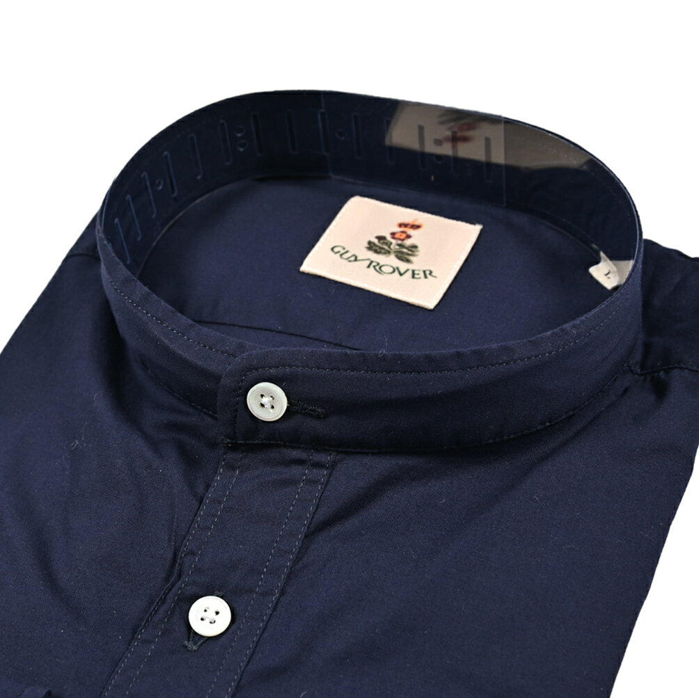 Rakuten - 【SALE】 ギローバー GUY ROVER カジュアルシャツ バンドカラーシャツ プルオーバー スタンドカラー 長袖 メンズ コットン 100% ネイビー イタリア ブランド