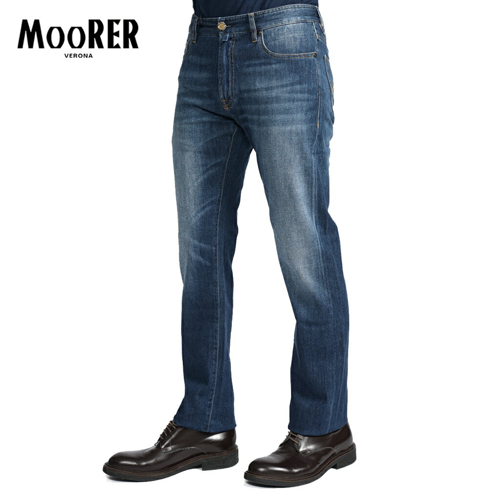 Rakuten - 【スーパーSALE】【半額以下】 ムーレー MOORER PILON-PS705 デニムジーンズ 5ポケット パンツ メンズ Japanese Fabric コットンストレッチ ブルー イタリア ブランド MADE IN ITALY
