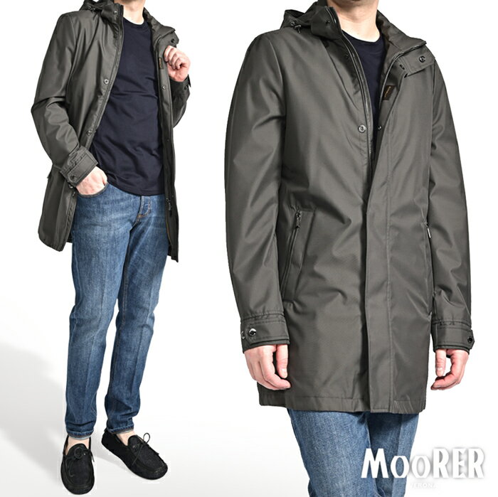 Rakuten - 【スーパーSALE】【半額以下】 ムーレー MOORER PETRARCA-GF フード付き スタンドカラーコート レインコート 春夏 秋 3シーズン メンズ ライトアウター ACQUA PROOF 防水透湿 ポリエステル グレー イタリア ブランド MADE IN ITALY