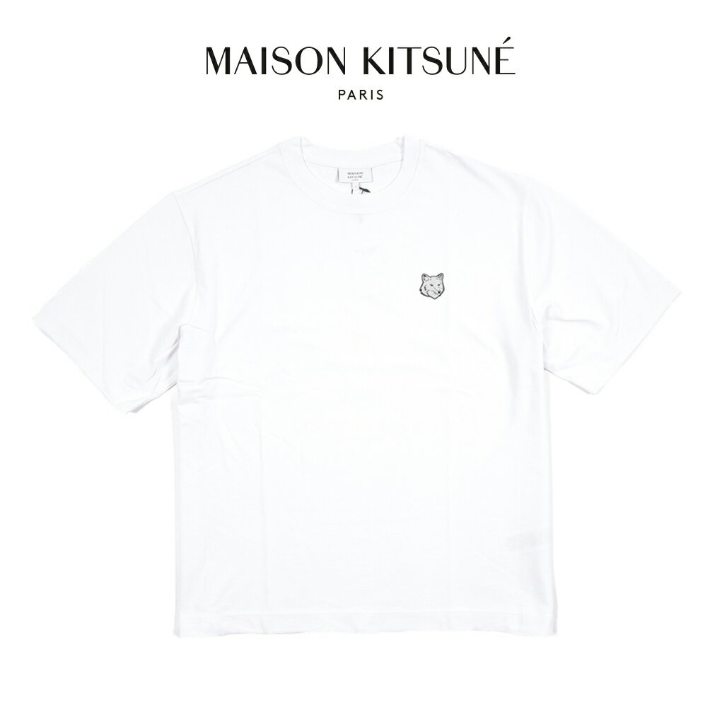 Rakuten - 【スーパーSALE】 メゾンキツネ MAISON KITSUNE 【2026年 春夏新作】 フォックスヘッド オーバーサイズ Tシャツ クルーネック カットソー 半袖 春夏 メンズ オーガニックコットン 100% 刺繍パッチ ホワイト フランス パリ ブランド