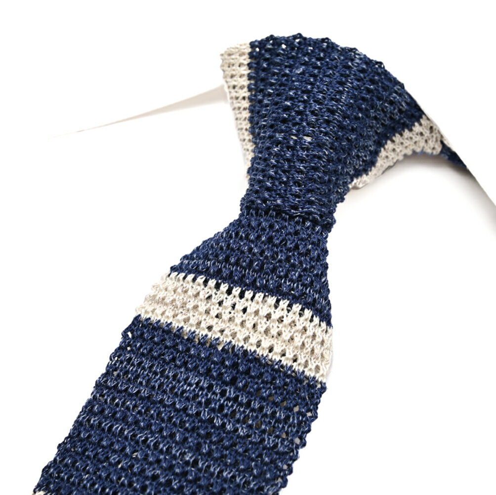 Rakuten - 【SALE】【P20倍】 バルバ BARBA ネクタイ ニットタイ メンズ コットン リネン ボーダー ネイビー イタリア ブランド MADE IN ITALY ビジネス ギフト プレゼント ラッピング無料